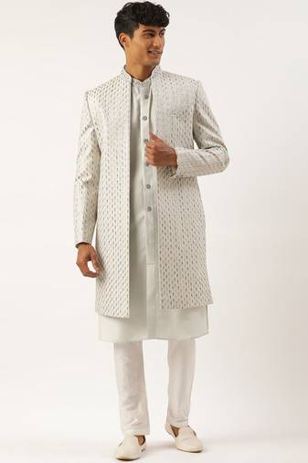 Light blue embriodered indowestern with kutra