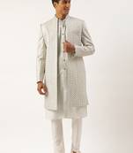 Light blue embriodered indowestern with kutra