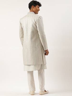 Light blue embriodered indowestern with kutra 2