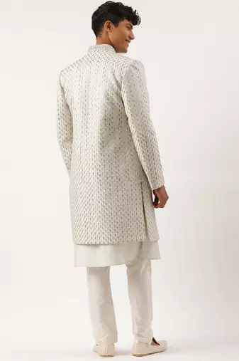 Light blue embriodered indowestern with kutra
