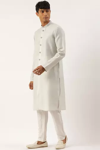 Light blue embriodered indowestern with kutra
