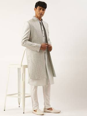 Light blue embriodered indowestern with kutra 4