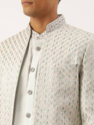 Light blue embriodered indowestern with kutra 5