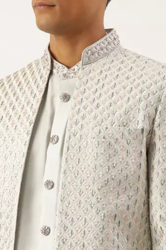 Light blue embriodered indowestern with kutra