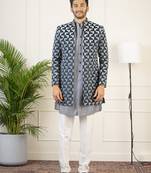 Grey navy velvet indowestern