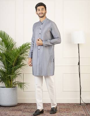Grey navy velvet indowestern 2