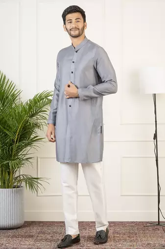 Grey navy velvet indowestern