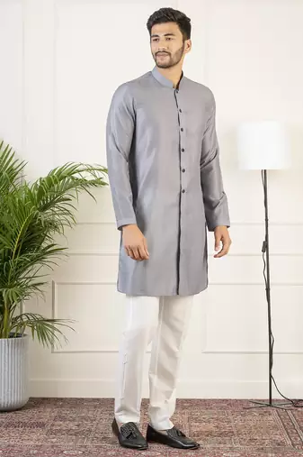Grey navy velvet indowestern