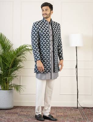 Grey navy velvet indowestern 5