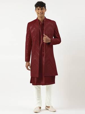 Maroon mirror embroidered indowestern with kutra 1