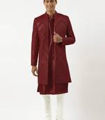 Maroon mirror embroidered indowestern with kutra