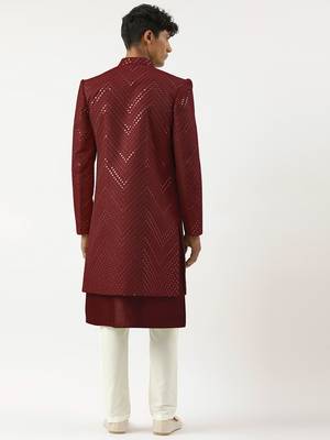 Maroon mirror embroidered indowestern with kutra 2