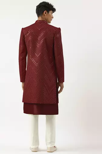 Maroon mirror embroidered indowestern with kutra
