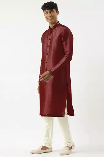 Maroon mirror embroidered indowestern with kutra