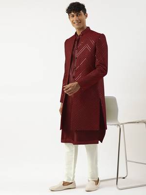 Maroon mirror embroidered indowestern with kutra 4