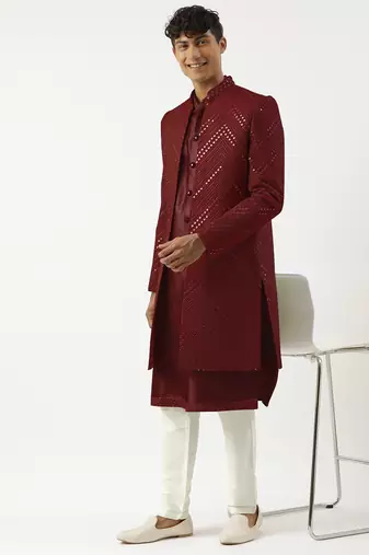 Maroon mirror embroidered indowestern with kutra
