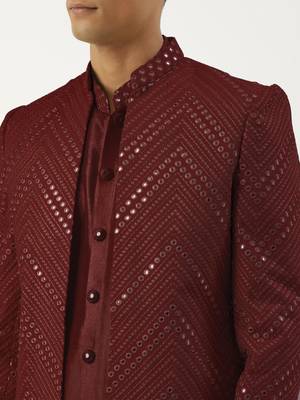 Maroon mirror embroidered indowestern with kutra 5