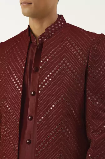Maroon mirror embroidered indowestern with kutra