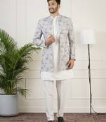 Grey printed embroidered indo set