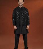 Black mirror embroidery jacket kurta set