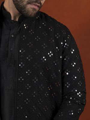 Black mirror embroidery jacket kurta set 2