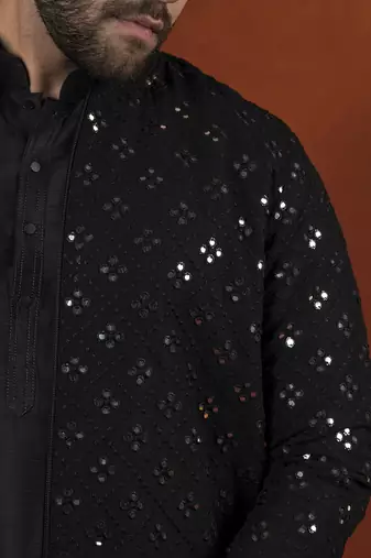 Black mirror embroidery jacket kurta set