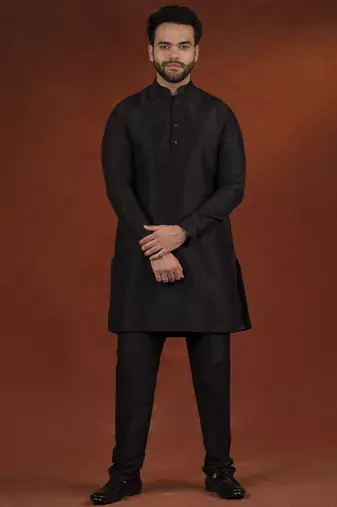 Black mirror embroidery jacket kurta set