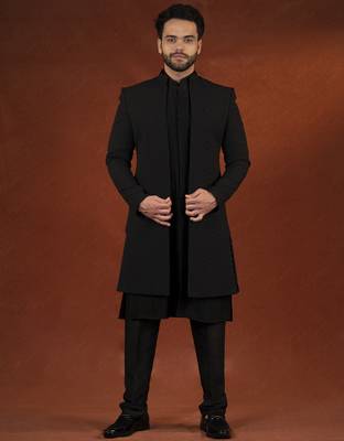 Anupam kher in black shimmer jacket kurta set 1