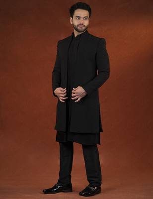 Anupam kher in black shimmer jacket kurta set 3