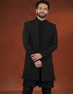 Anupam kher in black shimmer jacket kurta set 4
