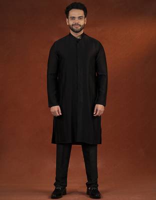 Anupam kher in black shimmer jacket kurta set 5
