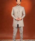 Sepia embroidered long jacket kurta set