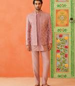 Onion pink front open jacket with short kurta set