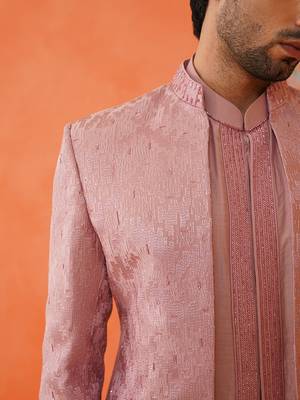 Onion pink front open jacket with short kurta set 3
