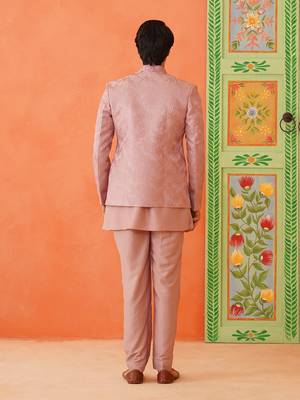 Onion pink front open jacket with short kurta set 5