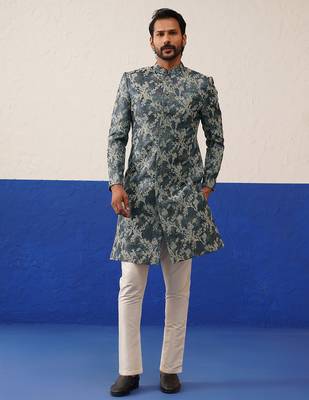 Floral jacquard indowestern set 1