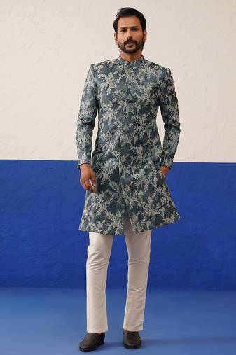 Floral jacquard indowestern set