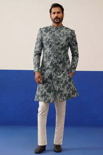 Floral jacquard indowestern set