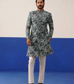 Floral jacquard indowestern set