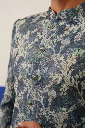 Floral jacquard indowestern set