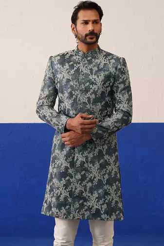 Floral jacquard indowestern set