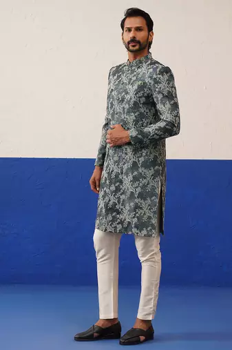 Floral jacquard indowestern set
