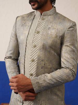 Greyish brown jacquard textured indo and kurta set 2