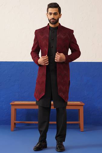 Red velvet with black handwork indo set