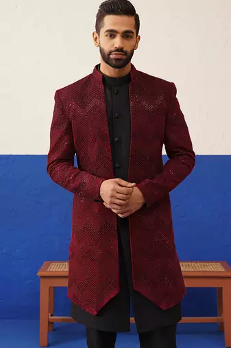 Red velvet with black handwork indo set
