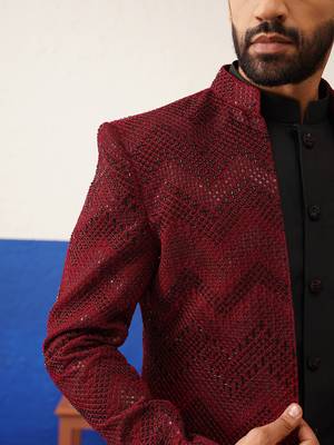Red velvet with black handwork indo set 3
