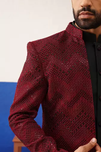 Red velvet with black handwork indo set