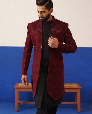 Red velvet with black handwork indo set 4