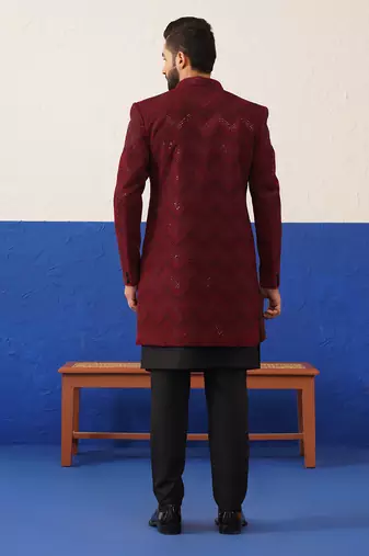 Red velvet with black handwork indo set