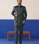 Blue velvet fabric with butta embroidery indo set